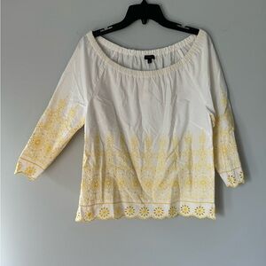 NWT Talbots White Yellow Embroidered Floral Eyelet Long Sleeve Blouse Women's S